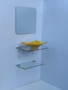 Ver imagem 1 de Kit Cuba Espelho e Prateleira de Vidro para Banheiro 53cm:amarelo