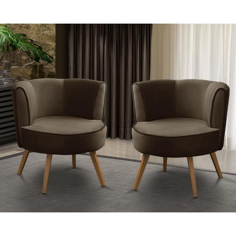 Kit 2 Poltronas Para Sala Decorativa Isa Suede Marrom Adonai Estofados