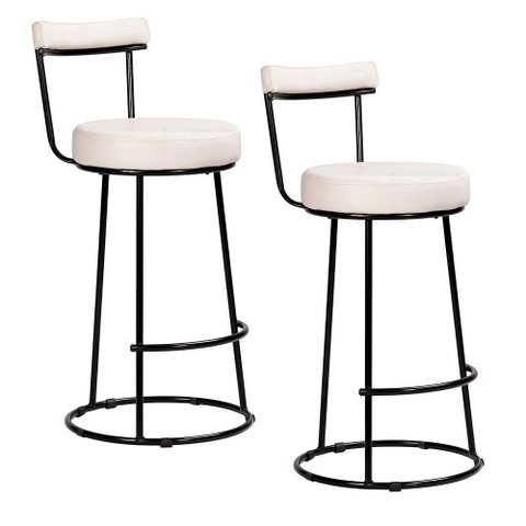 Kit 2 Banquetas Altas Miami Assento Courino Estrutura Aço Encosto Fixo Branco
