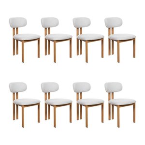 Kit 8 Cadeiras de Jantar Tulipa Estrutura Aço Carbono Laminado Natural com Estofado Linho Cru