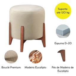 Kit Poltrona e Puff Decorativo Luxo Sala Escritório Dora:bouclé Bege - 7