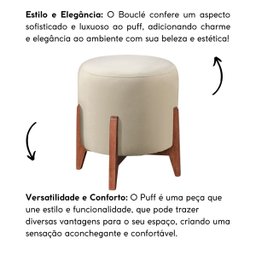 Kit Poltrona e Puff Decorativo Luxo Sala Escritório Dora:bouclé Bege - 9