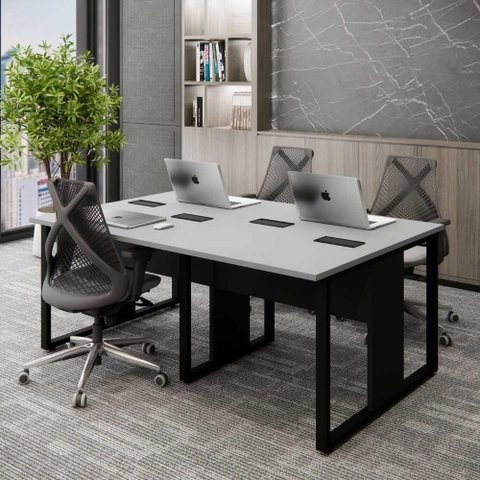 Plataforma de Trabalho 4 Lugares 180cm x 120cm Cinza Sagrado com Preto F5 Office