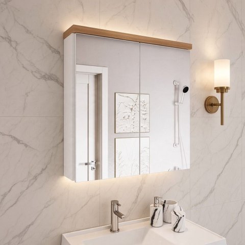 Armário de Banheiro 02 Portas com Espelho 70cm Movel na Caixa
