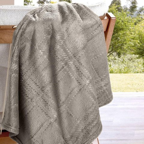 Manta Flannel Gales Efeito Jacquard King 100% Poliéster Microfibra 240g-m² Khaki Buettner