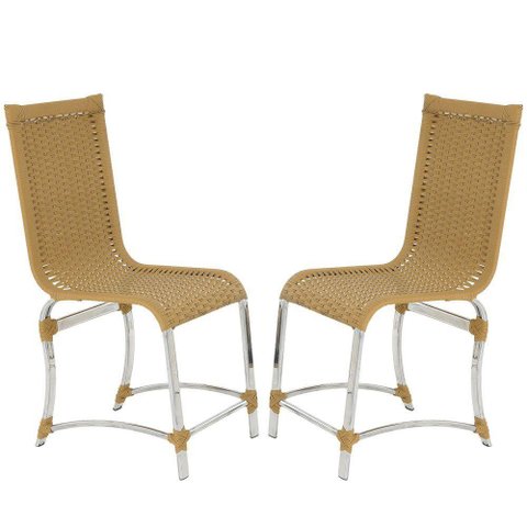 2 Cadeiras De Jantar Haiti Em Alumínio Ráfia