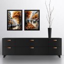 Ver imagem 1 de Kit 2 Quadros Artes Cidades Européias na Chuva 45x34cm:moldura Preta