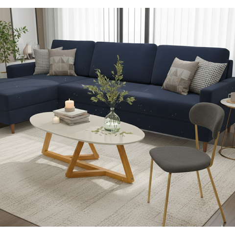 Mesa Apoio Sala Estar Oval Classic 90x45cm:off White