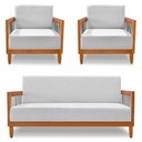 Ver imagem 1 de Kit 2 Poltronas e Sofá Living 2 Lugares Marilia 1,60m Linho Cinza Base em Madeira Castanho - Pallazi