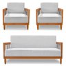 Kit 2 Poltronas e Sofá Living 2 Lugares Marilia 1,60m Linho Cinza Base em Madeira Castanho - Pallazi - 1