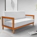 Ver imagem 3 de Kit 2 Poltronas e Sofá Living 2 Lugares Marilia 1,60m Linho Cinza Base em Madeira Castanho - Pallazi