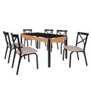 Ver imagem 2 de Conjunto Sala de Jantar Mesa 140cm x 77cm Tampo Vidro com 6 Cadeiras Karina Preto/Fosco/Bege