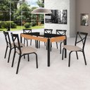 Ver imagem 1 de Conjunto Sala de Jantar Mesa 140cm x 77cm Tampo Vidro com 6 Cadeiras Karina Preto/Fosco/Bege