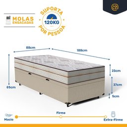 Cama Box Baú com Colchão de Molas Ensacadas Classic Maxx Solteiro 88cm - 2