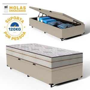 Cama Box Baú com Colchão de Molas Ensacadas Classic Maxx Solteiro 88cm