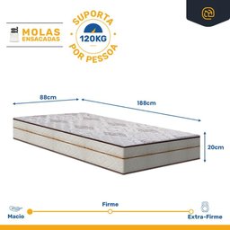 Cama Box Baú com Colchão de Molas Ensacadas Classic Maxx Solteiro 88cm - 3