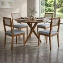 Ver imagem 2 de Mesa de Jantar Redonda Cacau com 4 Cadeiras Estofadas Encanto Linho Cinza Ornar