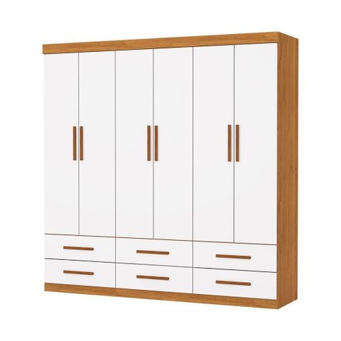 Guarda Roupa Dallas 6 Portas sem Espelho Central 6 Gavetas Carioca Moveis Cinamomo/neve