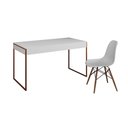 Ver imagem 2 de Mesa de Escritório Industrial Malta Branca 137x53cm Base Cobre com 1 Cadeira Branca Eames Eiffel Mad