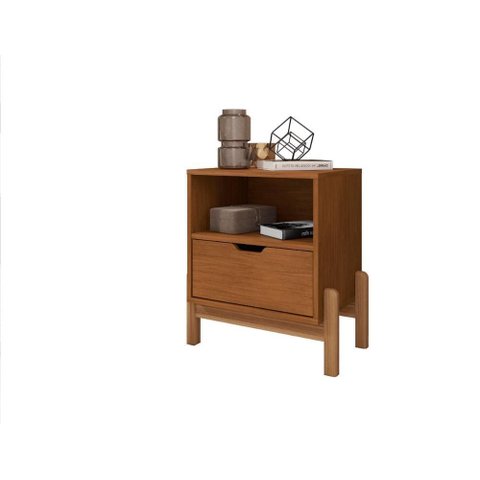 Mesa de Cabeceira Antares C/ Gaveteiro e Nicho Porta Itens Cedro
