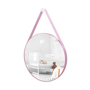 Espelho Decorativo Adnet Redondo 60cm com Alça Rosa Bebê Banheiro Sala Hall