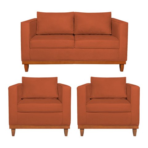 Kit Sofá 3 Lugares e 2 Poltronas Europa 180 cm Estilo Conforto e Elegância Suede - Doce Sonho