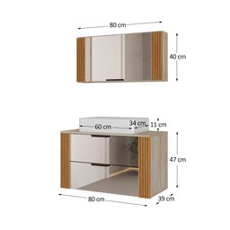 Conjunto Gabinete Banheiro Taos 80cm (armário + Cuba + Espelheira + Tampo Vidro) - 4