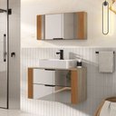Ver imagem 1 de Conjunto Gabinete Banheiro Taos 80cm (armário + Cuba + Espelheira + Tampo Vidro)