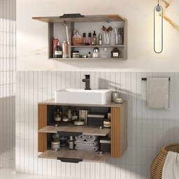 Conjunto Gabinete Banheiro Taos 80cm (armário + Cuba + Espelheira + Tampo Vidro) - 3