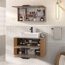 Ver imagem 3 de Conjunto Gabinete Banheiro Taos 80cm (armário + Cuba + Espelheira + Tampo Vidro)