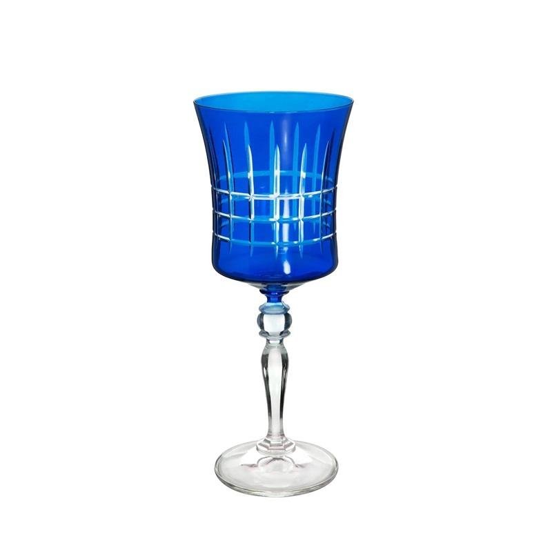 Taça P/água Bohemia Grace Lapidada Cristal 300ml 22cm Azul