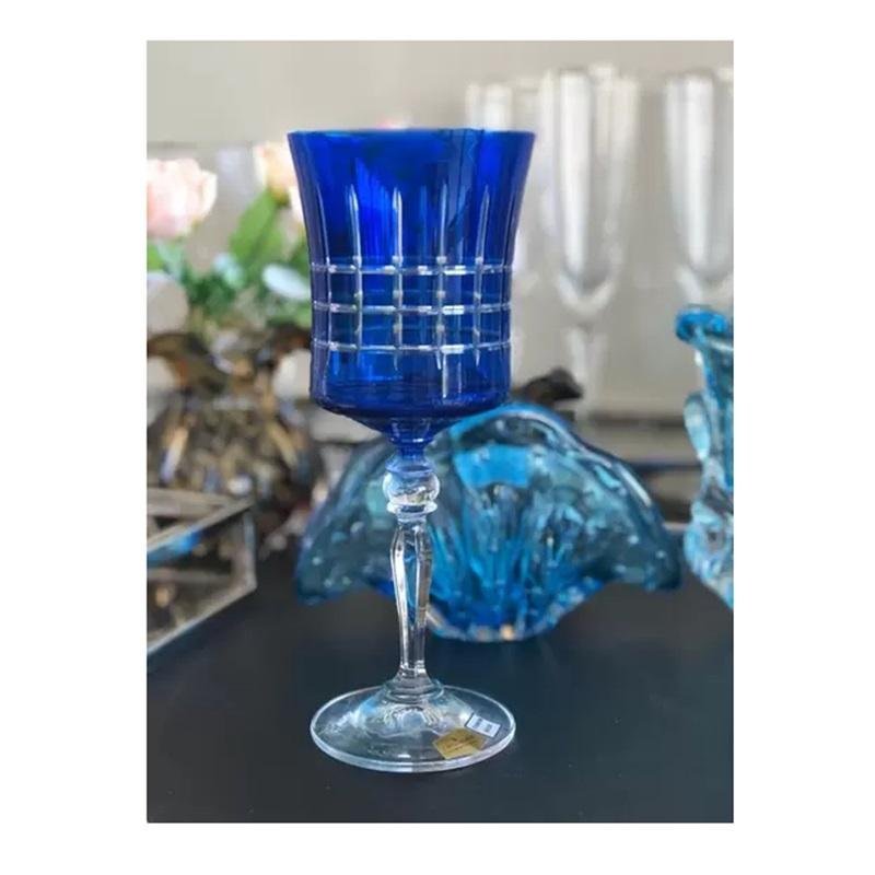 Taça P/água Bohemia Grace Lapidada Cristal 300ml 22cm Azul - 2