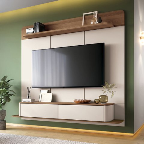 Painel para Tv até 70 Polegadas Home Suspenso Concept Off-white 1.8 Off-white/amadeirado