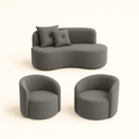 Ver imagem 1 de Conjunto Decorativo 02 Poltronas + Sofá Curvo Orgânico Nature Gaia Suede Cinza - Montanaris Decor