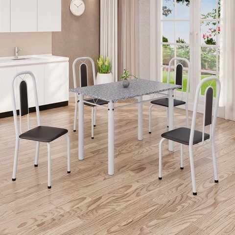 Conjunto de Mesa com 4 Cadeiras Lívia Branco/Preto