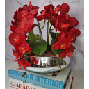 Ver imagem 2 de Arranjo Com 4 Orquídeas Vermelho Vaso Prata 28cm