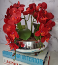 Ver imagem 2 de Arranjo Com 4 Orquídeas Vermelho Vaso Prata 28cm