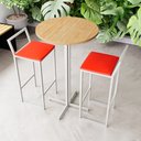 Ver imagem 1 de Conjunto Mesa Alta Bistrô Redonda Pinus 2 Cadeiras Estofado Don Castro Decor
