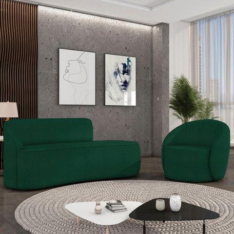 Sofá 2 Lugares 140cm Wendi e Poltrona Steve Boucle Verde I01 - Mpozenato