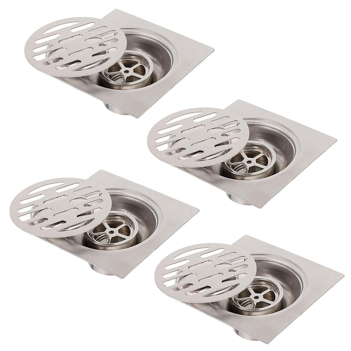 Ralo Inox 10x10 Banheiro Lavabo Kit 4 Unidades Resistente Seguro Higienico