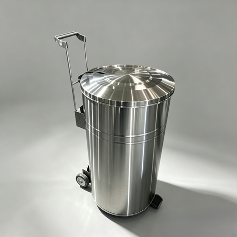 Lixeira Industrial 120 Litros Aço Inoxidável 304 com Rodízios 120 Litros