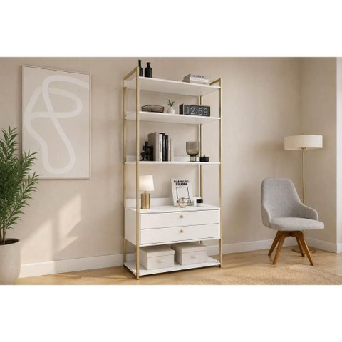 Estante p/ Quarto Solteiro LI049 Industrial 2GAVS Ofwhite Kappesberg