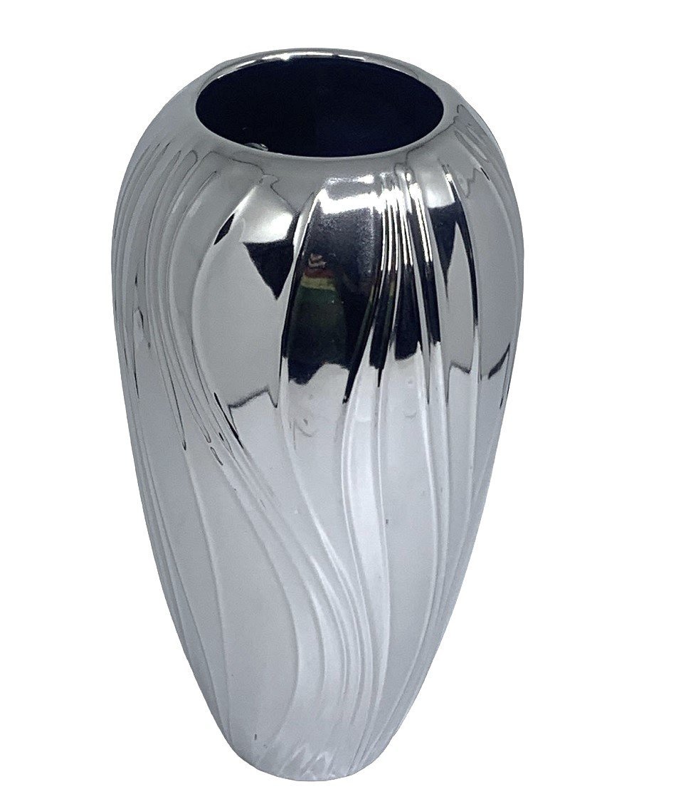 Vaso de Cerâmica Prata Espelhado Estilo Colonial Vintage Espressione Vaso Decorativo Prata, Vaso Esp - 6