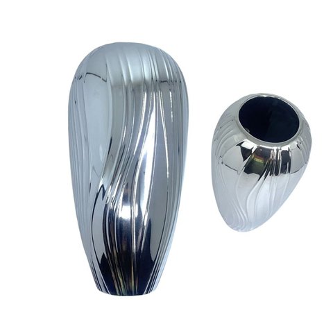 Vaso de Cerâmica Prata Espelhado Estilo Colonial Vintage Espressione Vaso Decorativo Prata, Vaso Esp