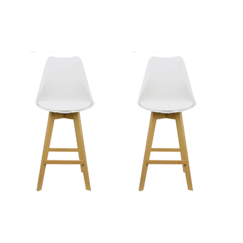 Kit 2 Banquetas de Cozinha com Base Alta Assento Estofado na Cor Branca e Armação de Madeira Bering
