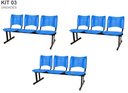 Ver imagem 1 de Kit com 3 Cadeiras Longarina Plástica 03 Lugares Cor Azul Mastcmol