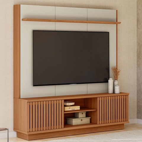 Home Theater Jural Mdp/mdf Tv até 75 Portas de Correr Canela/offwhite G77 - Gran Belo