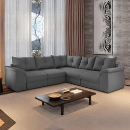 Sofá De Canto 5 Lugares Com Retrátil Qatar Suede Cinza Cinza - 7