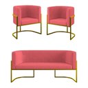 Ver imagem 1 de Kit Sofá 2 Lugares + 2 Poltronas para Recepção Balaqui Rosa