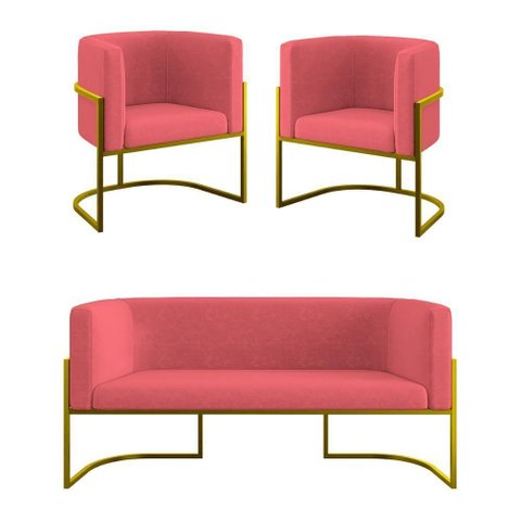 Kit Sofá 2 Lugares + 2 Poltronas para Recepção Balaqui Rosa